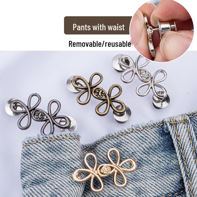 Adjustable Four-Leaf Clover Waist Cincher Button: Detachable Metal Buckle for No-Sew Jeans Fit Adjustment