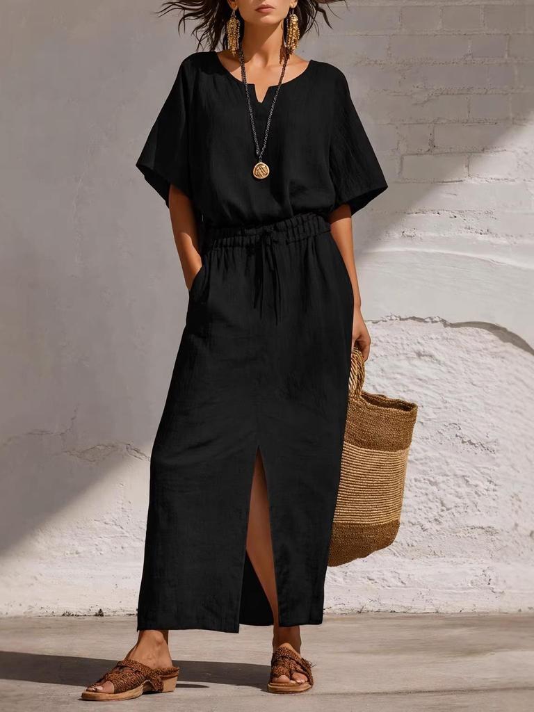 Spring/Summer 2026 Bohemian Batwing Sleeve Top & Slim Long Skirt Set