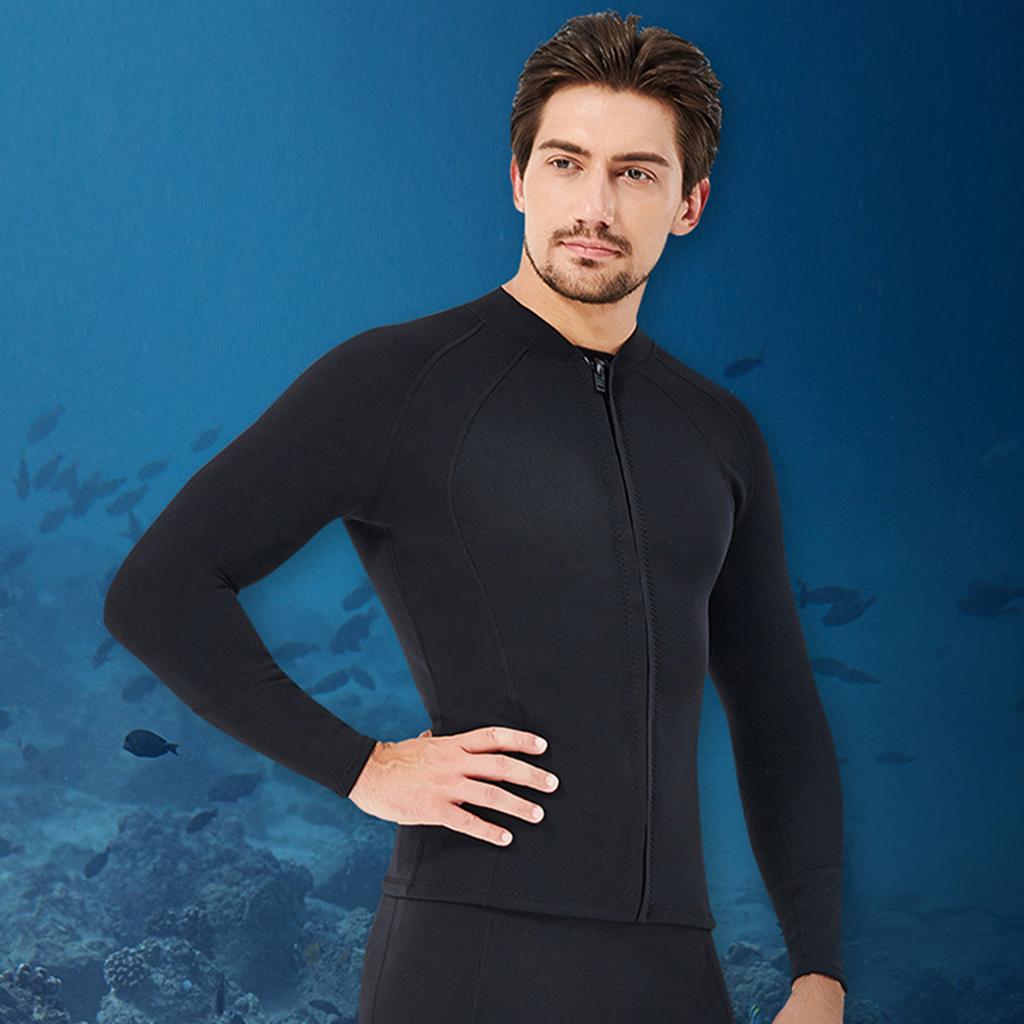 2mm Neoprene Men Women Diving Top with Front Zipper Wetsuits Jacket Long Sleeves Wetsuit Top for Snorkeling Scuba Diving Surfing Water Sports Swimming