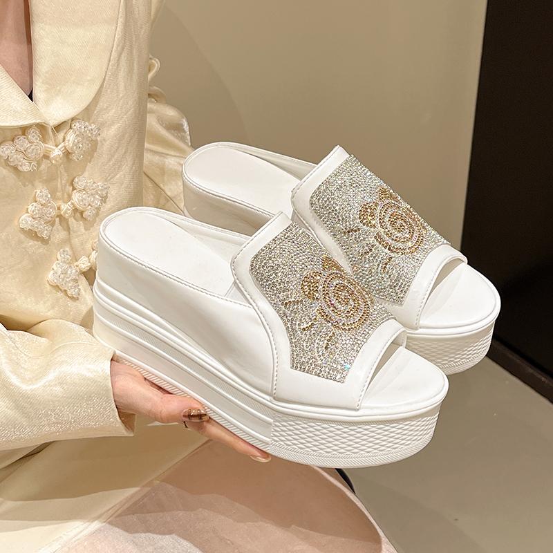 Fashion Fashion Slippers Women's Fashion Round Head Open Toe Sequin Waterproof Platform Anti-slip Wear-resistant High Heels