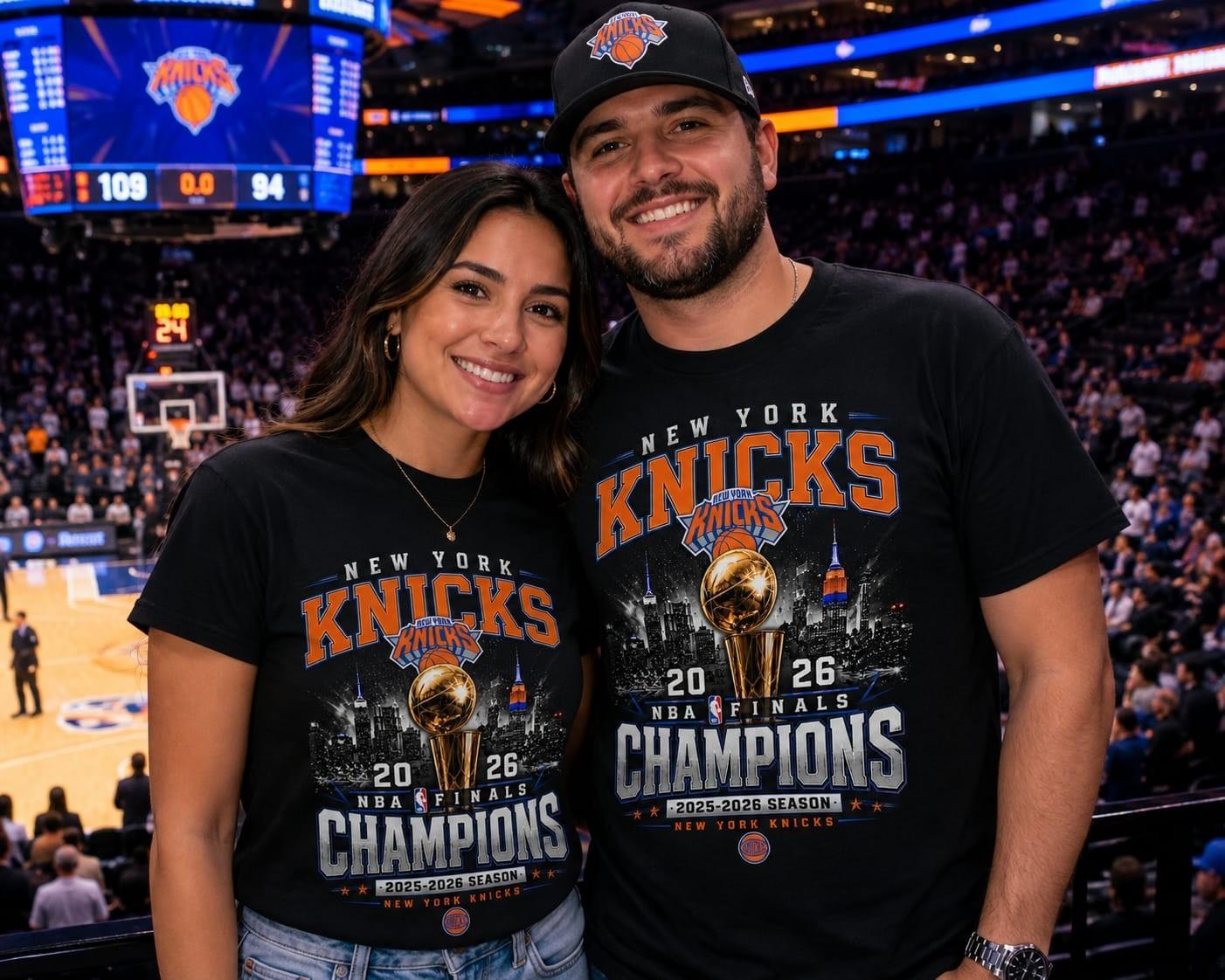 Knicks Champions 2026 Shirt Blue Orange Victory Graphic S