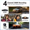 1080P Quad Dash Cam, 4-Channel 4-Screen Display, WiFi, Phone Sync, Rear View, Night Vision, Wide Angle