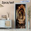 2pcs Medieval Retro Castle Tunnel Wall Stickers, Three-dimensional Arch Corridor Stickers, Living Room Entrance Background Wall