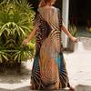 EDOLYNSA Multicolored Kaftan Bohemian Printed V-neck Batwing Sleeve Maxi Dress Women Beachwear Half Sleeve Maxi Dress Robe Q1342