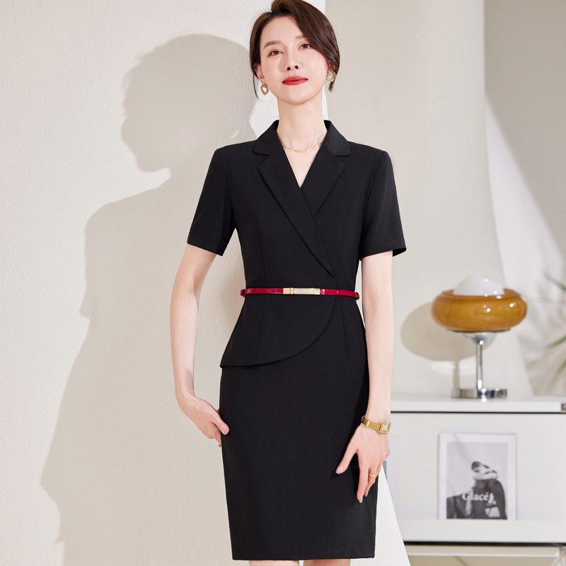 Hepburn-Inspired Waist-Cinching Professional Dress for Women
