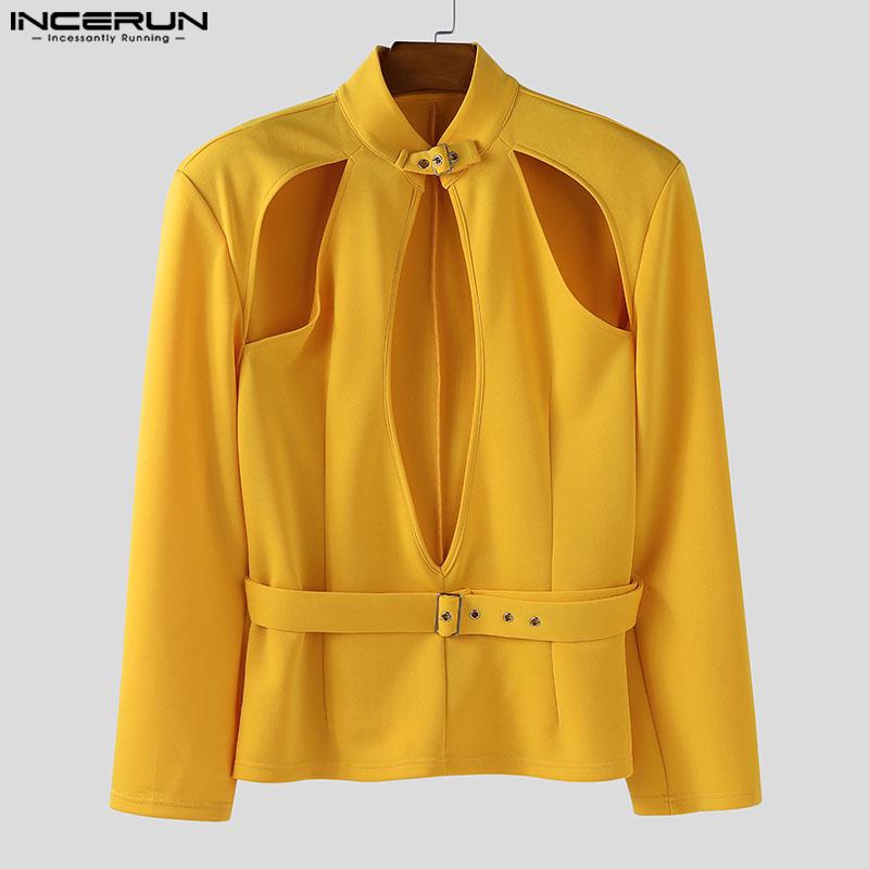 INCERUN Men Long Sleeve Hollow Out Cutout Party Thin Blazer Coats