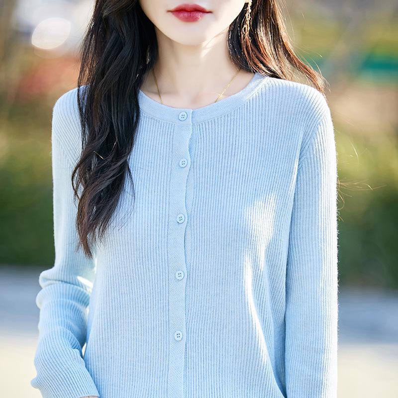 Cardigan Lâche en Maille Style Coréen pour Femme Printemps/Été 2026 - Col Rond, Manches Longues, Veste Pull en Maille Fine