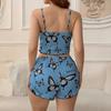 Women’s Fashion Butterfly Print Ribbed Cami Top and Shorts Two-Piece Pajama Set Comfortable Loungewear