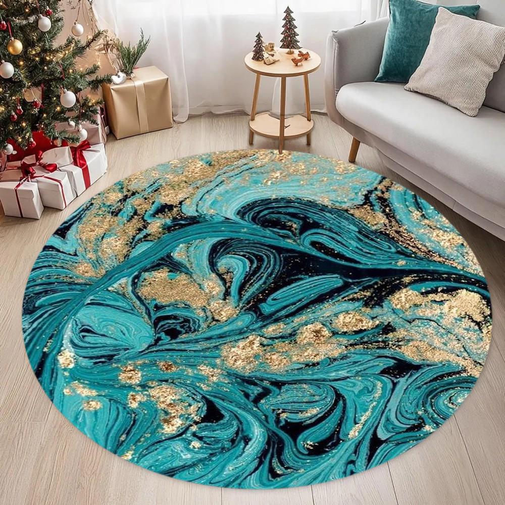 Gold Foil Marble Pattern Round Rug Living Room Bedroom Carpet Glittering Design Soft Durable Home Decor Luxury Stylish Styles