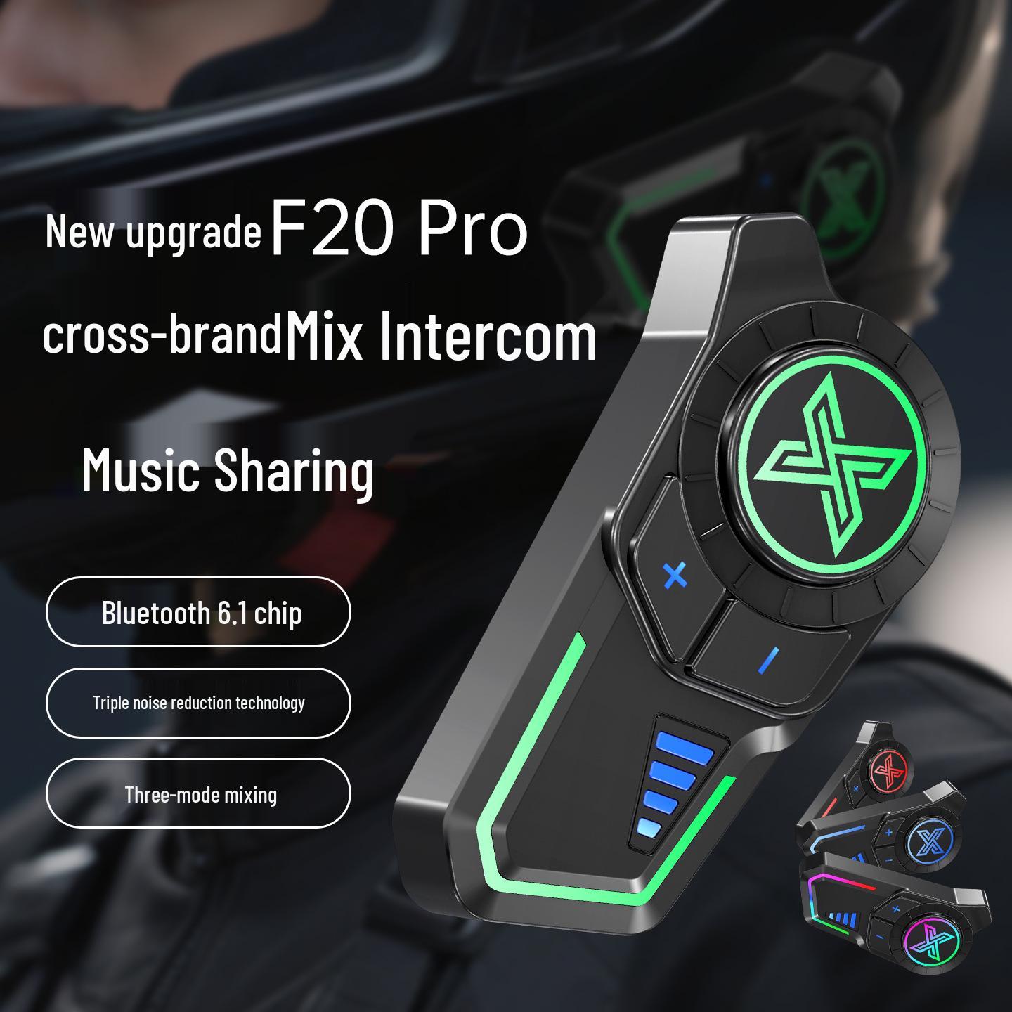 

Bluetooth Шолом для мотоцикла Гарнітура F20pro: Міжбрендовий домофон, Для їзди удвох, Спільний доступ до музики. X20 Soft Mic Set