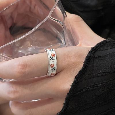 Zhao Ruth, Der gleiche tulpenweiße offene Ring, Emailliertes Tropföl-Nischendesign, Kaltwindring Frau