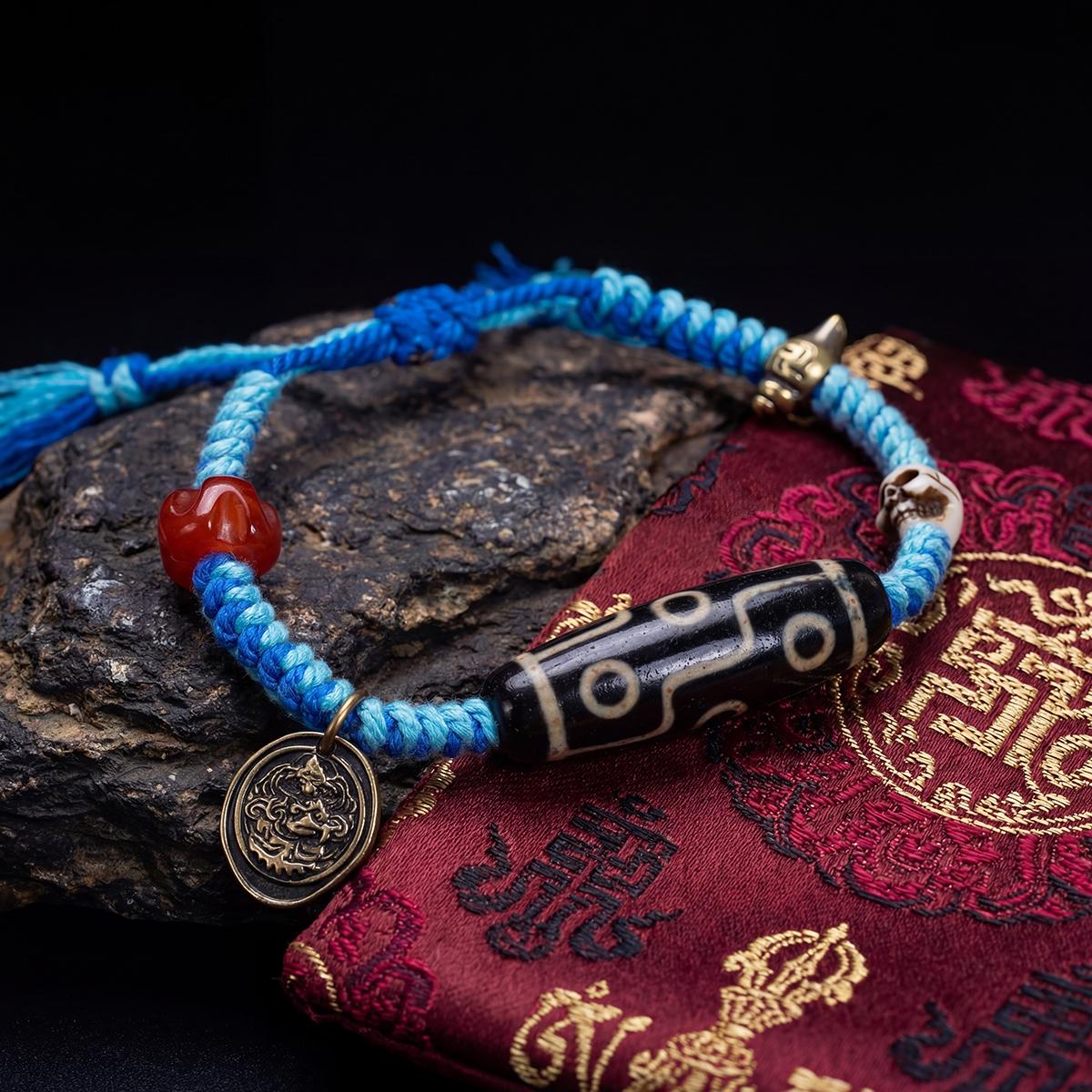 2026Original Design Handwoven Nine-Eye Dzi Bead Tibetan Wrap Bracelet Vintage Unisex Gift Style Intangible Cultural Heritage 16-25cm