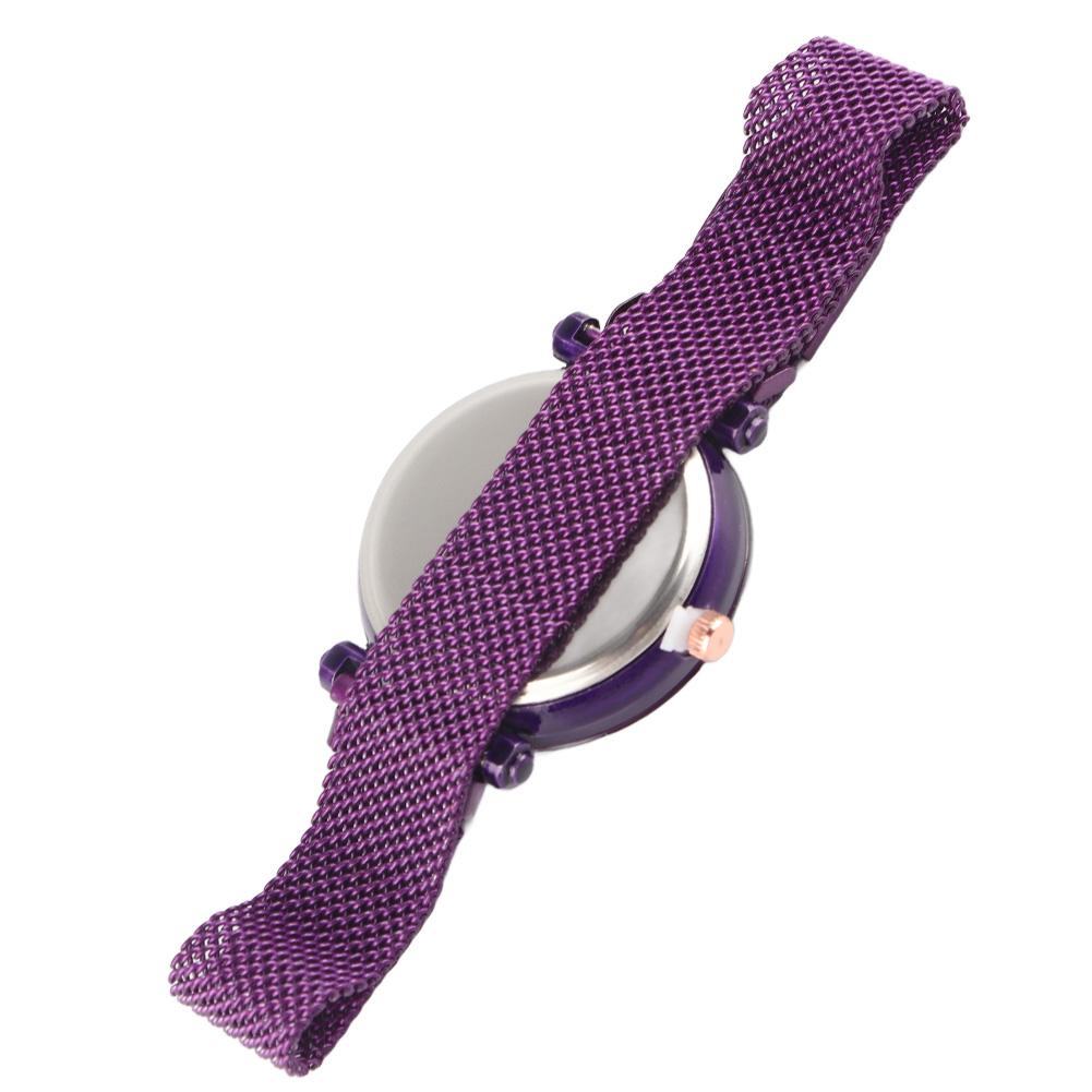 Casual Alloy Quartz Round Dial Female Rhinestone Watch Silicone Strap Wristwatch (Purple)