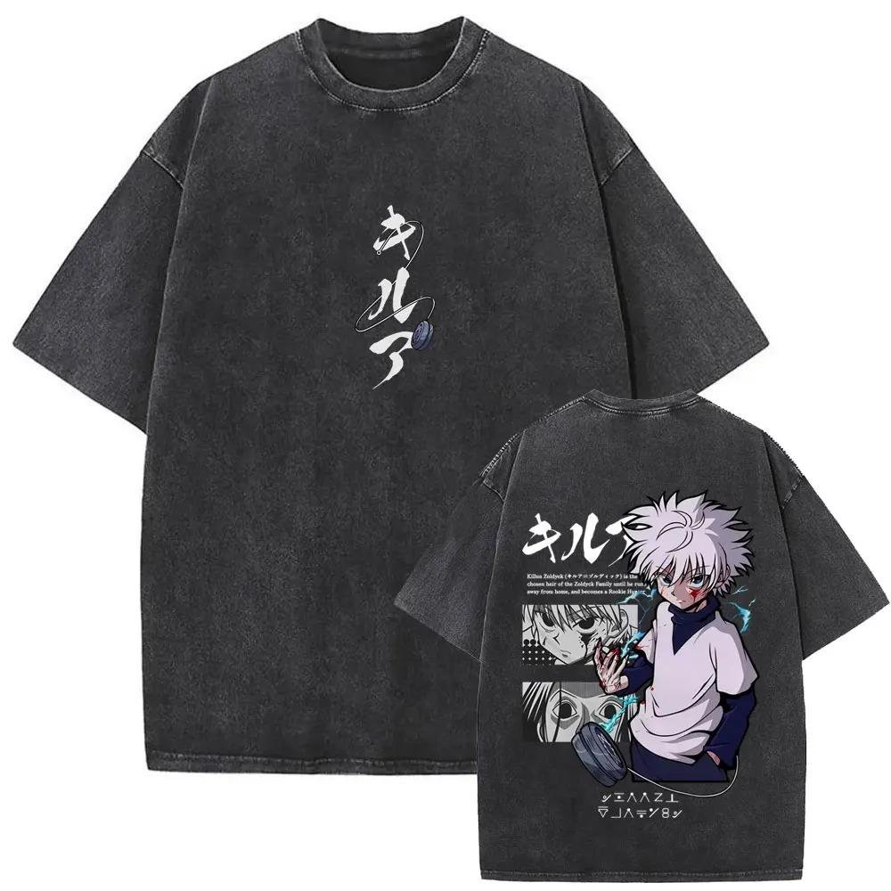 

Anime Hunter X Hunter Killua Zoldyck Graphic Print Tshirts Unisex Women Washed Vintage Cotton Tee Loose Casual Oversized Tops S