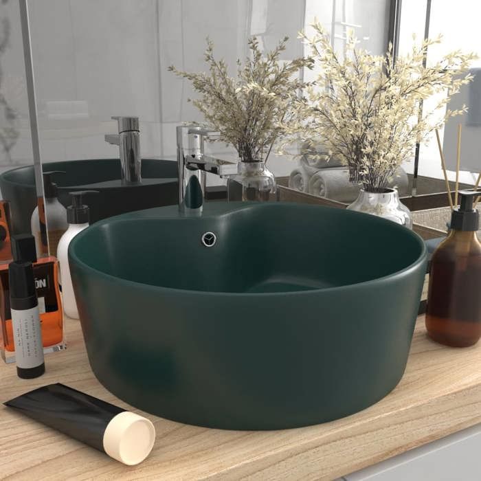 VidaXL Luxury Washbasin with Overflow Countertop Basin Toilet Hand Basin Bathroom Cosmetic Room House Green 147036