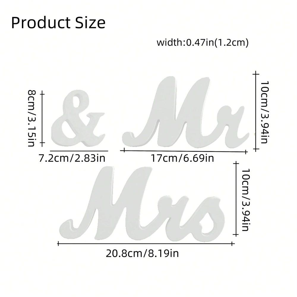3pcs/set Wooden Mr & Mrs Sign Decoration For Wedding Party, Ceremony Check-In Desk, Dining Table, Suitable For Home, Hotel Decor