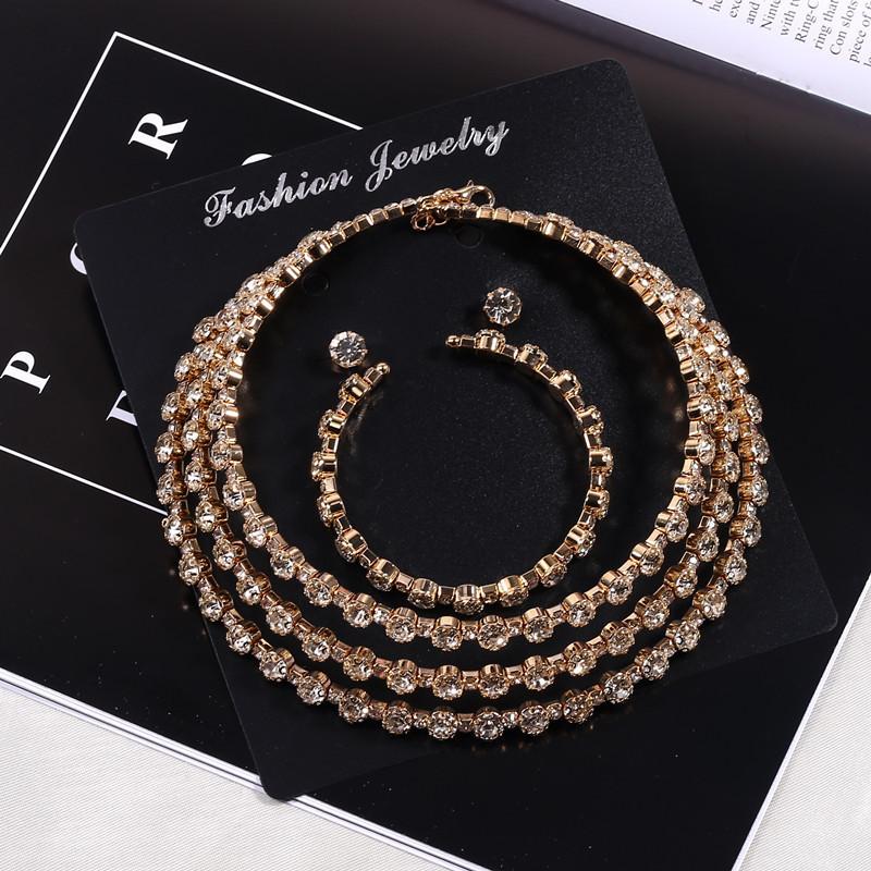 Koreanisches Braut-Funkel-Strassschmuck-Set, rundes Voll-Diamant-Armband, Ohrringe, Halskette Dreiteiliges Set