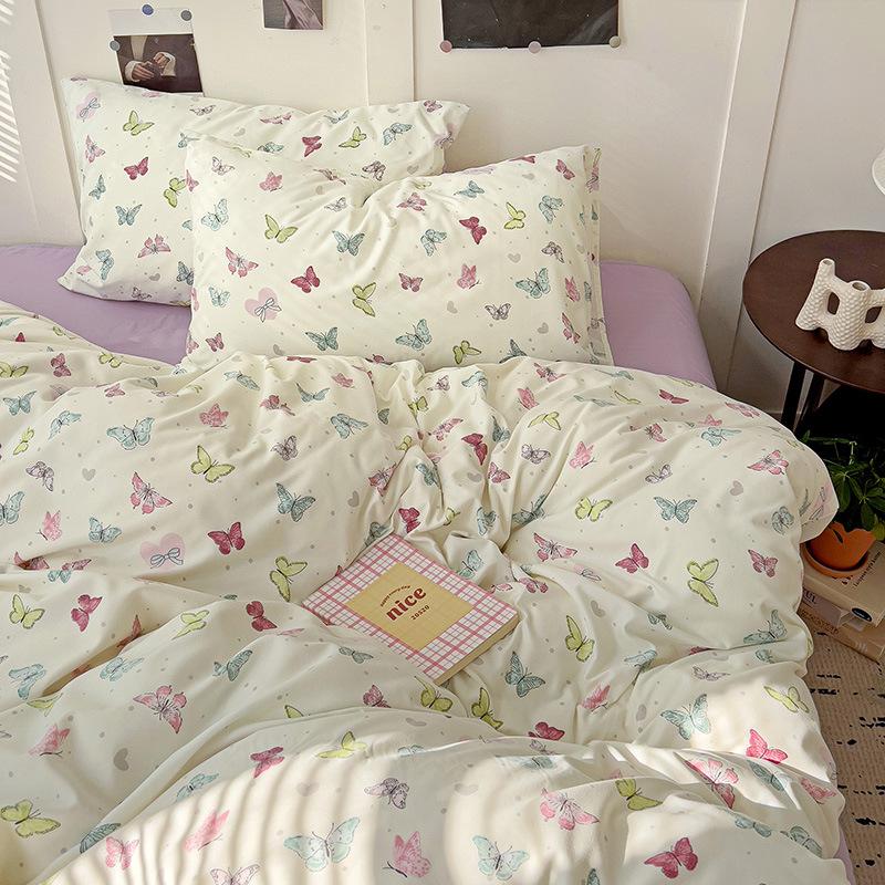 

Комплект постельного белья из четырех предметов, приятный к коже, дышащий и удобный, в пасторальном стиле, простыня, пододеяльник, наволочки. 1.2m bed