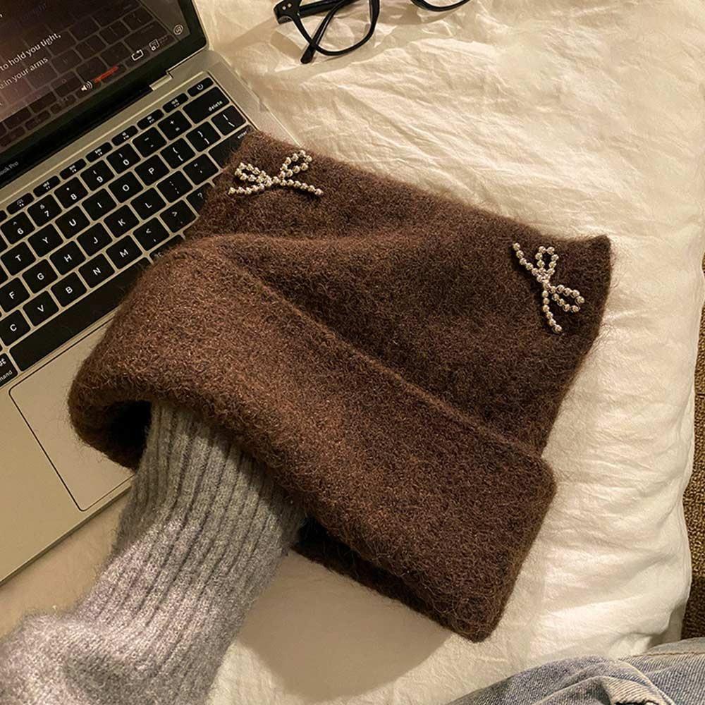 

Cold-proof Women Pullover Hats Cute Cat Ear Ear Protection Cap Big Size Knitted Beanie Hat Outdoor кавовий