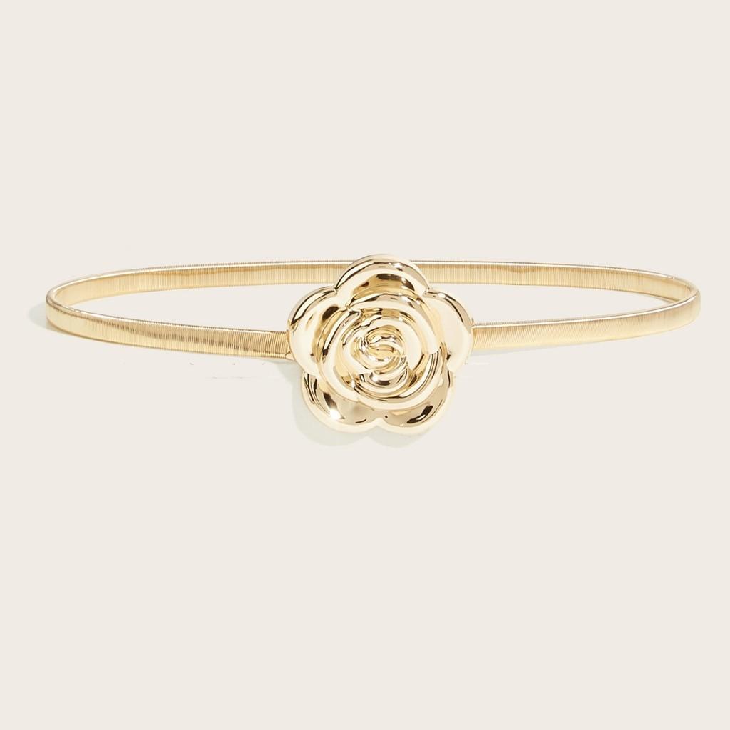 Spring Chain Waist Belt For Women With Floral Buckle And Elastic Fit
