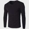 Men's Long-Sleeve Slim Fit Round Neck Cotton T-Shirt - Solid Color Autumn/Winter Collection