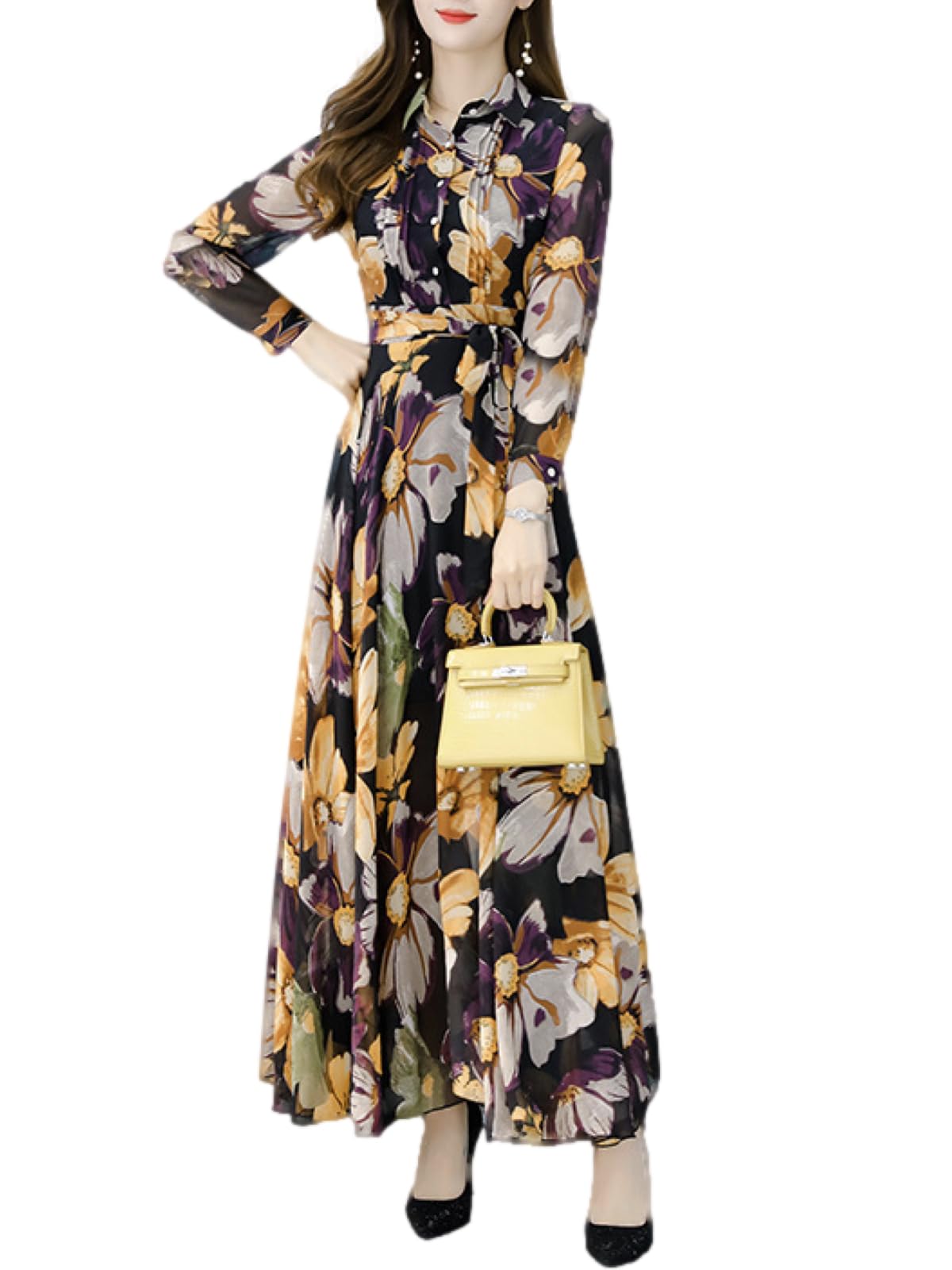 

BN1 Select Floral BN227 Размер 2XL Женское весенне-осеннее платье, Длинное, Элегантное, А-силуэта, С принтом, На подкладке, Черное, BLK, чёрный