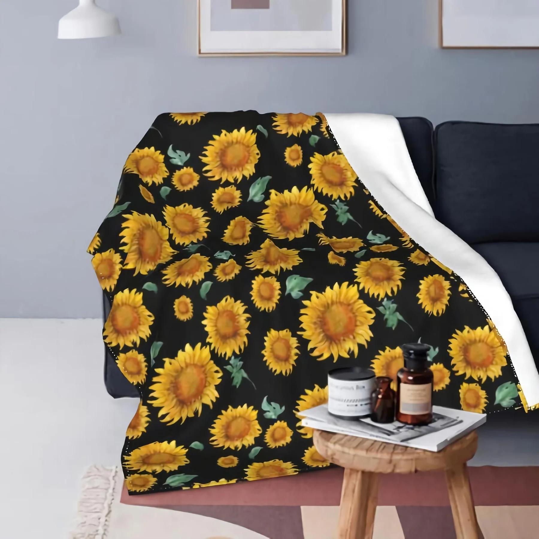Exquisite Fashion Items Unisex Retro Sunflower Floral Flowers Pattern Throw Blanket For Couch Fleece Blanket Flannel Collection Sherpa Blanket For Bed Sofa