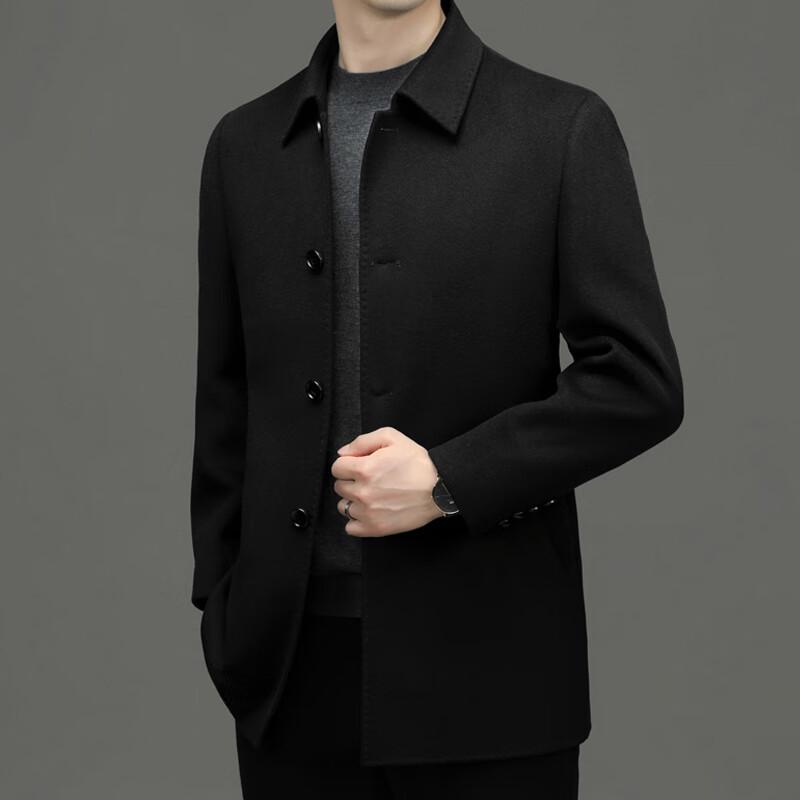 ROMON Men's Autumn/Winter Wool Blend Double-Faced Mid-Length Lapel Coat