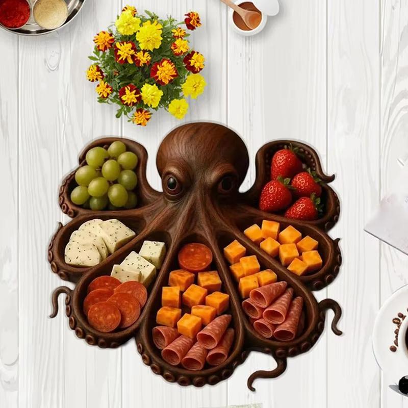1Pc Wood Furnishings Snacks Personalized Cooked Food Platter Fun Fruit Home Decorative Octopus Shape Kitchen