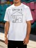Korean Cat House Sketch Unisexs Tee Soft Cotton Short Sleeve Funny Korean Print Loose Casual Daily Street Tops For Adult Male Guys