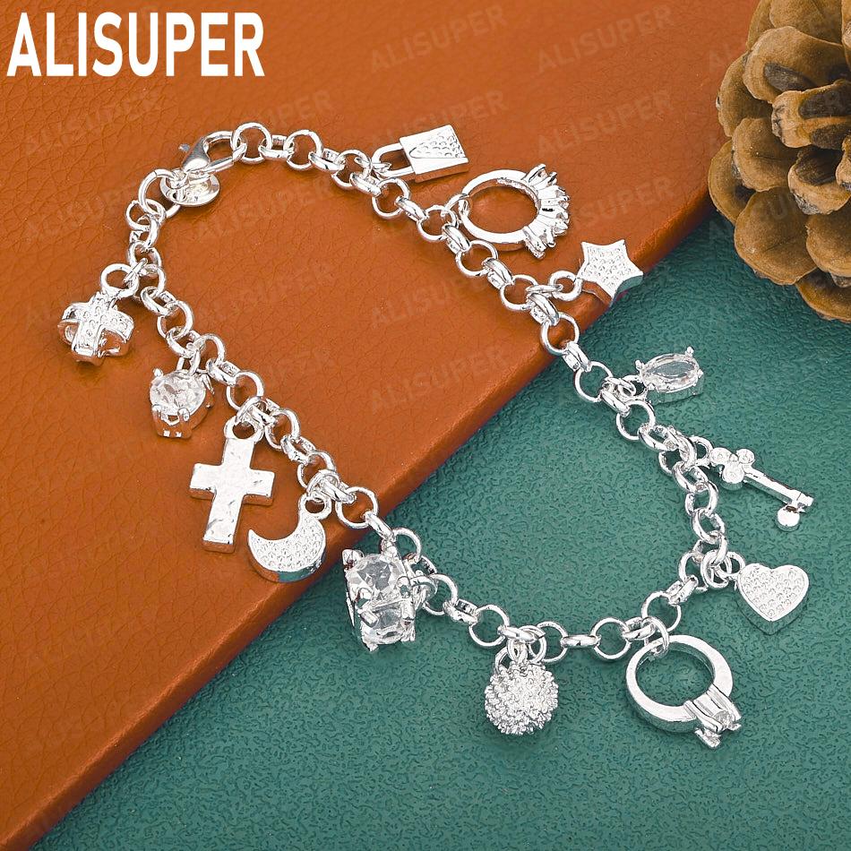 925 Sterling Silver Fashion Element Side Chain Exquisite Bracelet Gift Jewelry