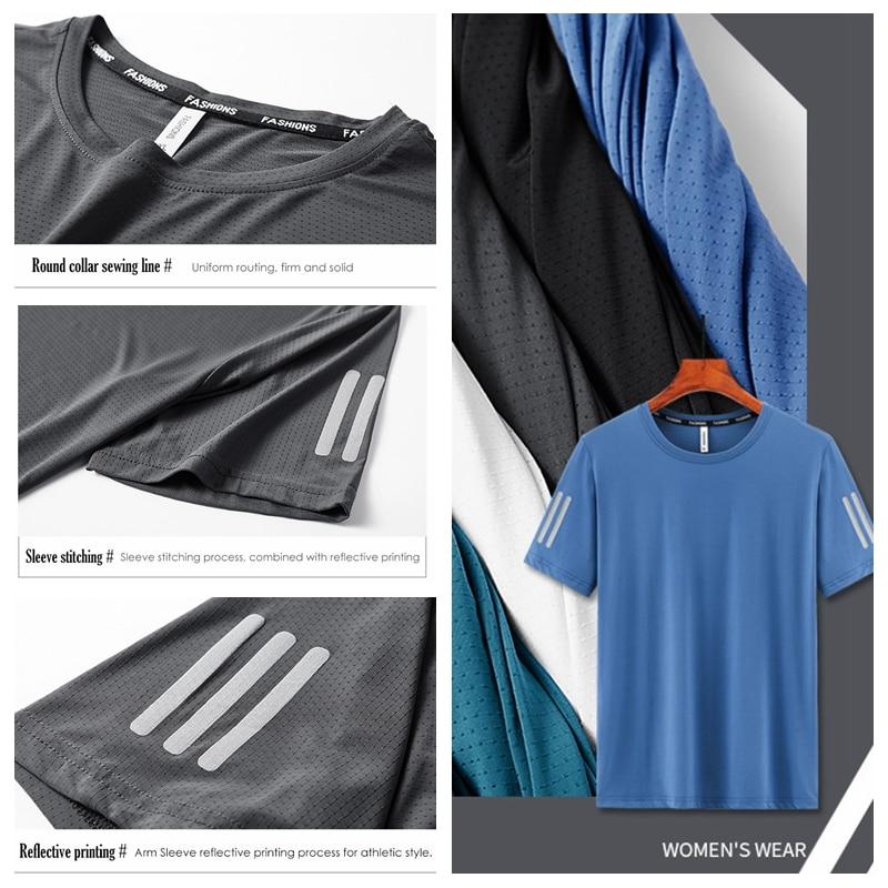 (L-8XL)Ice Silk Men Quick Dry Sport T-shirt Round Neck Loose Camping Hiking Fishing Tank Tops Mesh Air Conditioning T-shirt Man