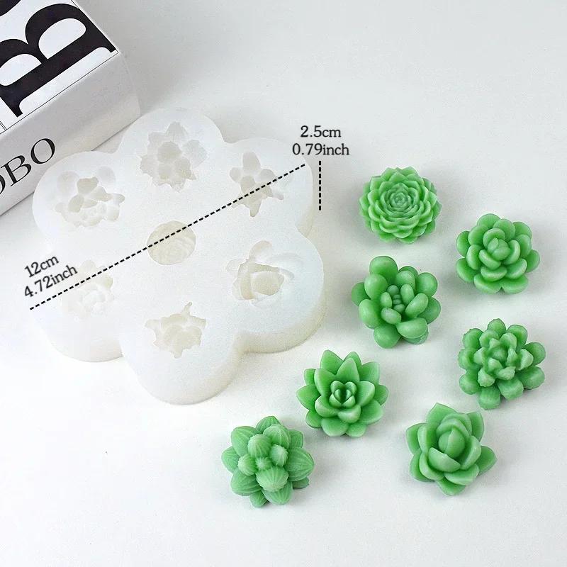 7pcs Succulent Cactus Flower Silicone Mold 3D Mini Rose Flower Chocolate Fudge Pastry Baking Mold DIY Candle Soap Crafts Molds