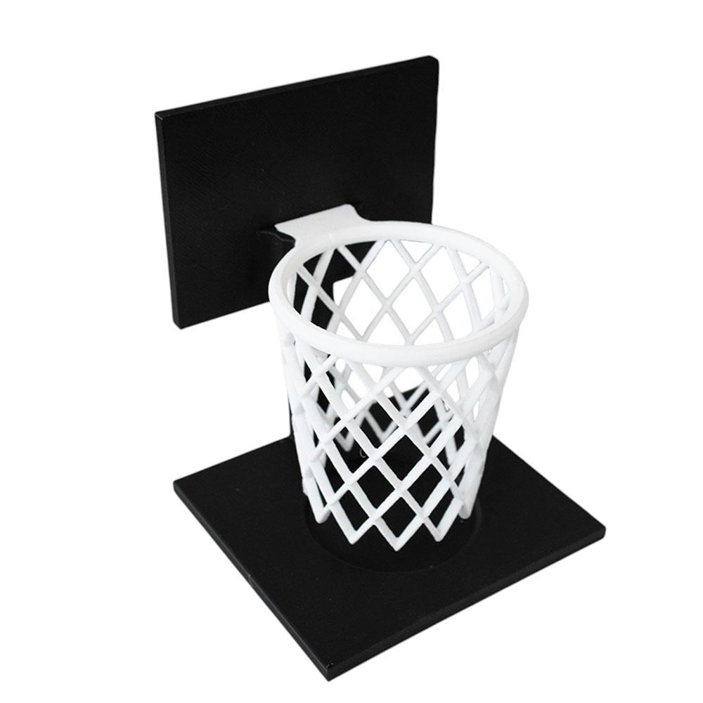 Basketball Hoop Pen Holder 3D Printed - Creative Desktop Organizer with Black Base and White Mesh Design Space-Saving чёрный