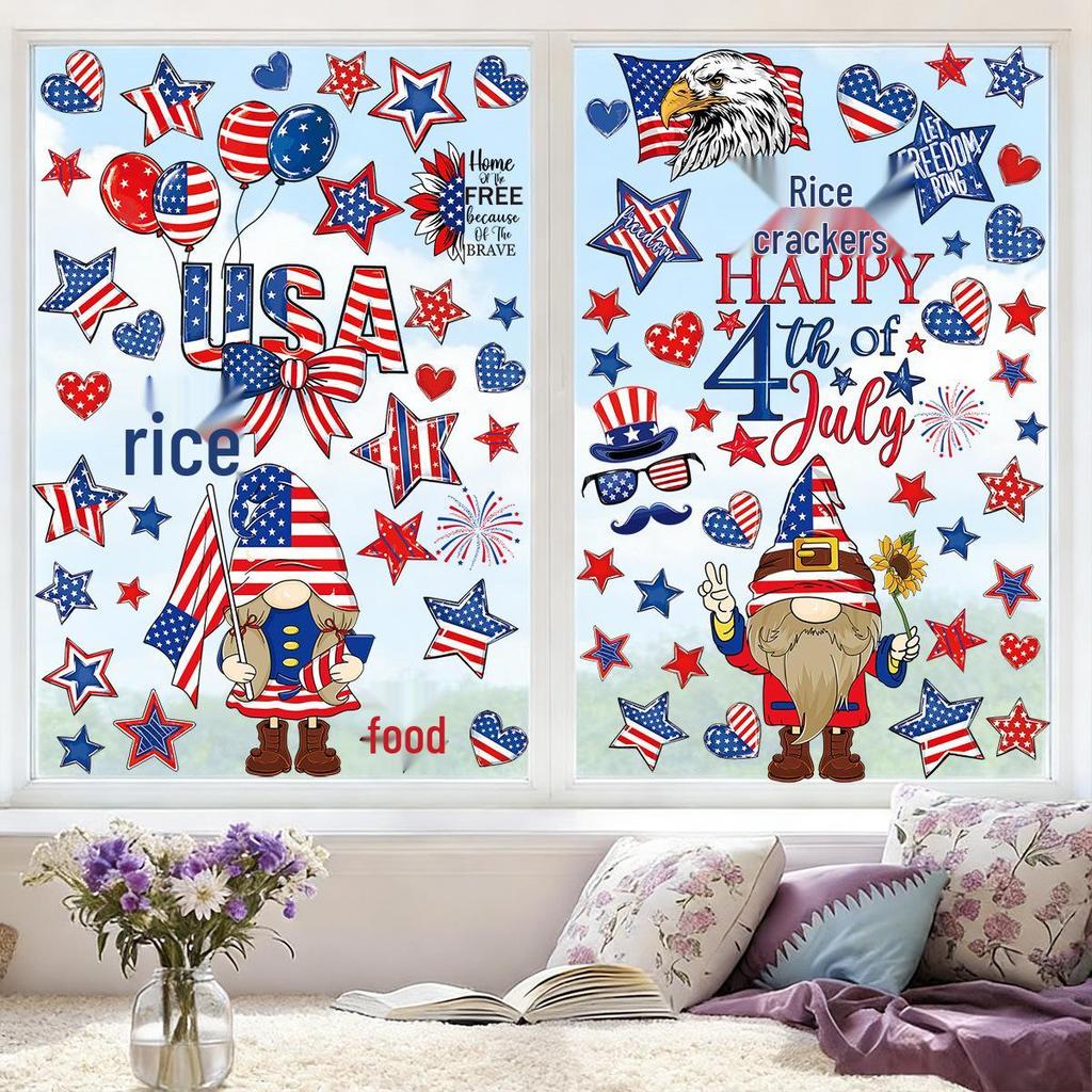 Patriotic Gnome Window Stickers: Stars & Stripes Electrostatic Decor