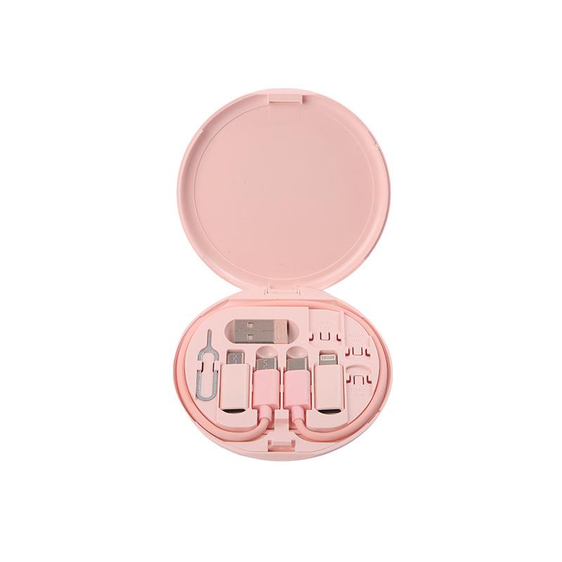 

Кабель для быстрой зарядки мощностью 60 Вт, кабель USB для передачи данных 3 в 1 с футляром для хранения, многофункциональный USB-адаптер для зарядки, совместимый с Lightning Type-C розовый