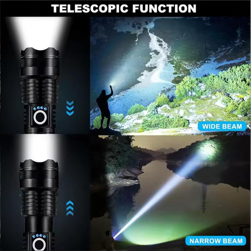 Professional Rechargeable LED Tactical Flashlight – Aluminum Alloy High Power Telescopic Zoom for Outdoor Camping and Fishing