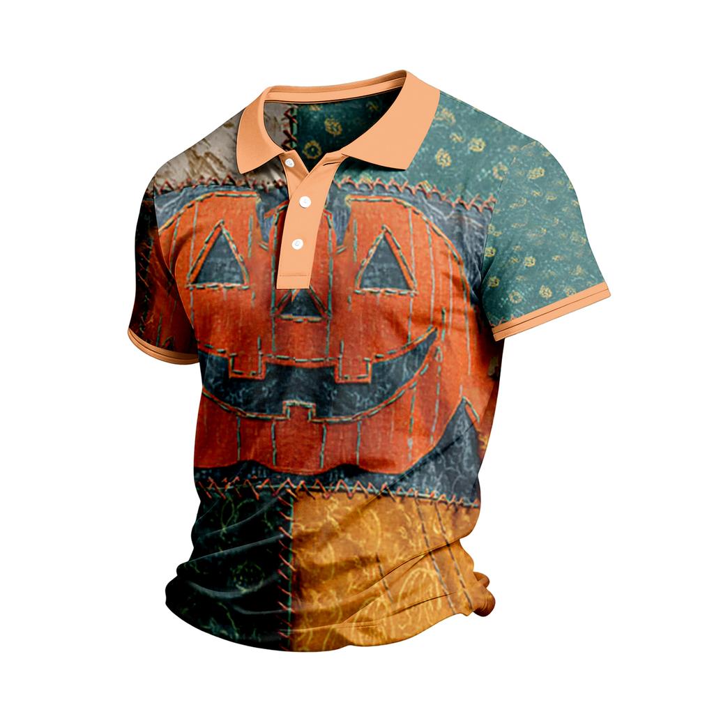 Men's Short Sleeve Casual Shirt with Halloween Print for Everyday Wear