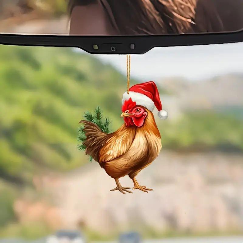 Unique Acrylic Rooster Christmas Tree Pendant Showcases Playful Cartoon Style Perfect For Festive Decoration