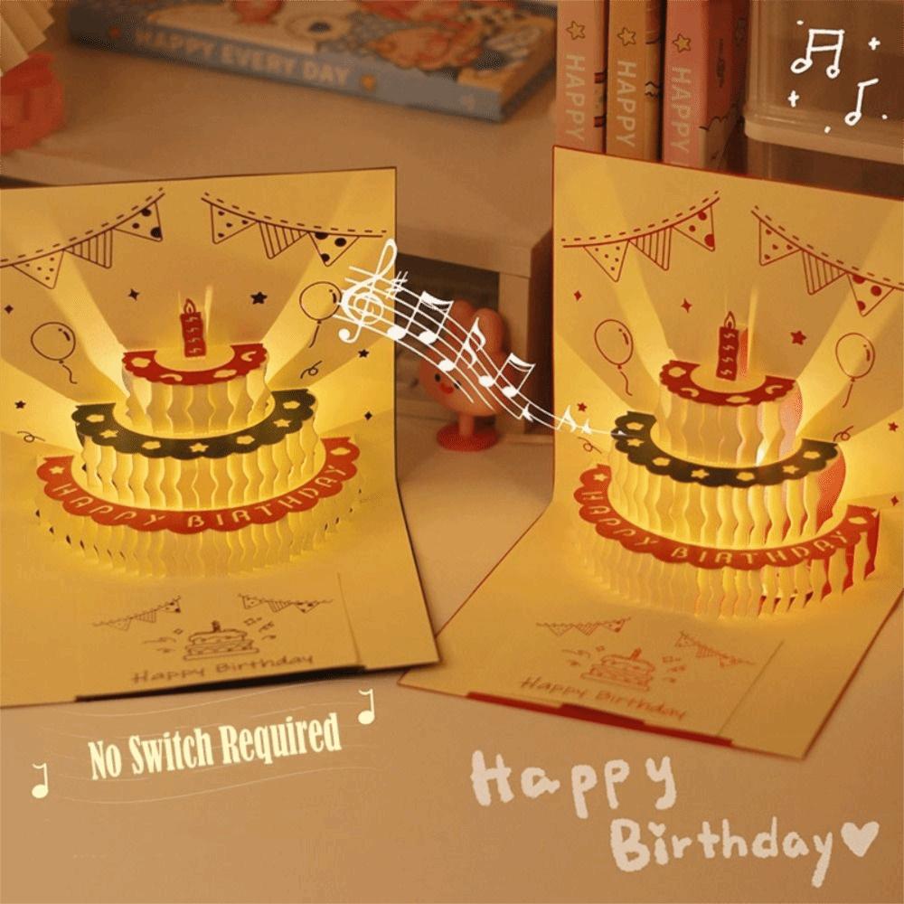 Folding Type Birthday Card 3D Light Gift Message Cards Gifts Invitations with Envelope