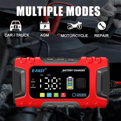 Automotive Battery Charger and Maintainer 12V, Smart Automatic Trickle Charger with LCD Display for Car Battery, Motorcycle, Lawn Mower, Truck
