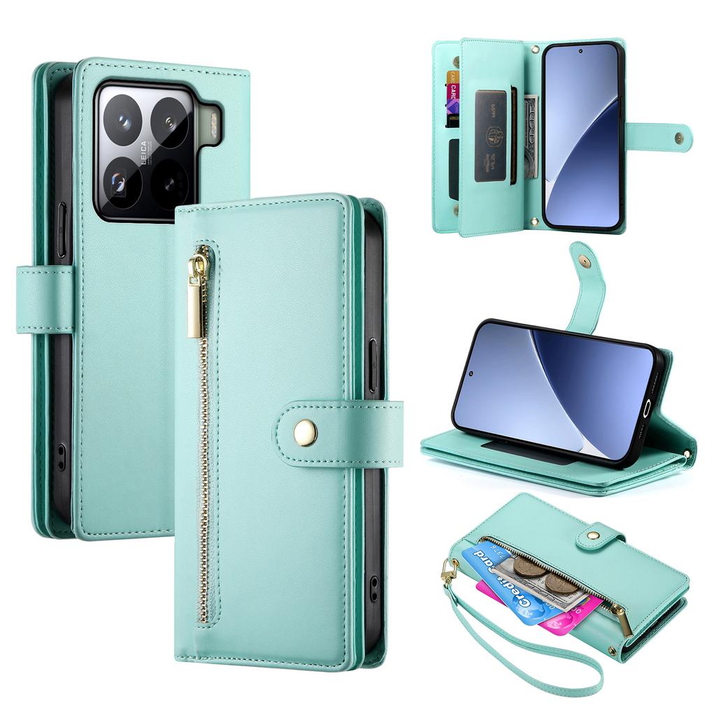 DF-011 For Xiaomi 15 Pro Case Zipper Pocket Wallet Leather Phone Cover with Straps