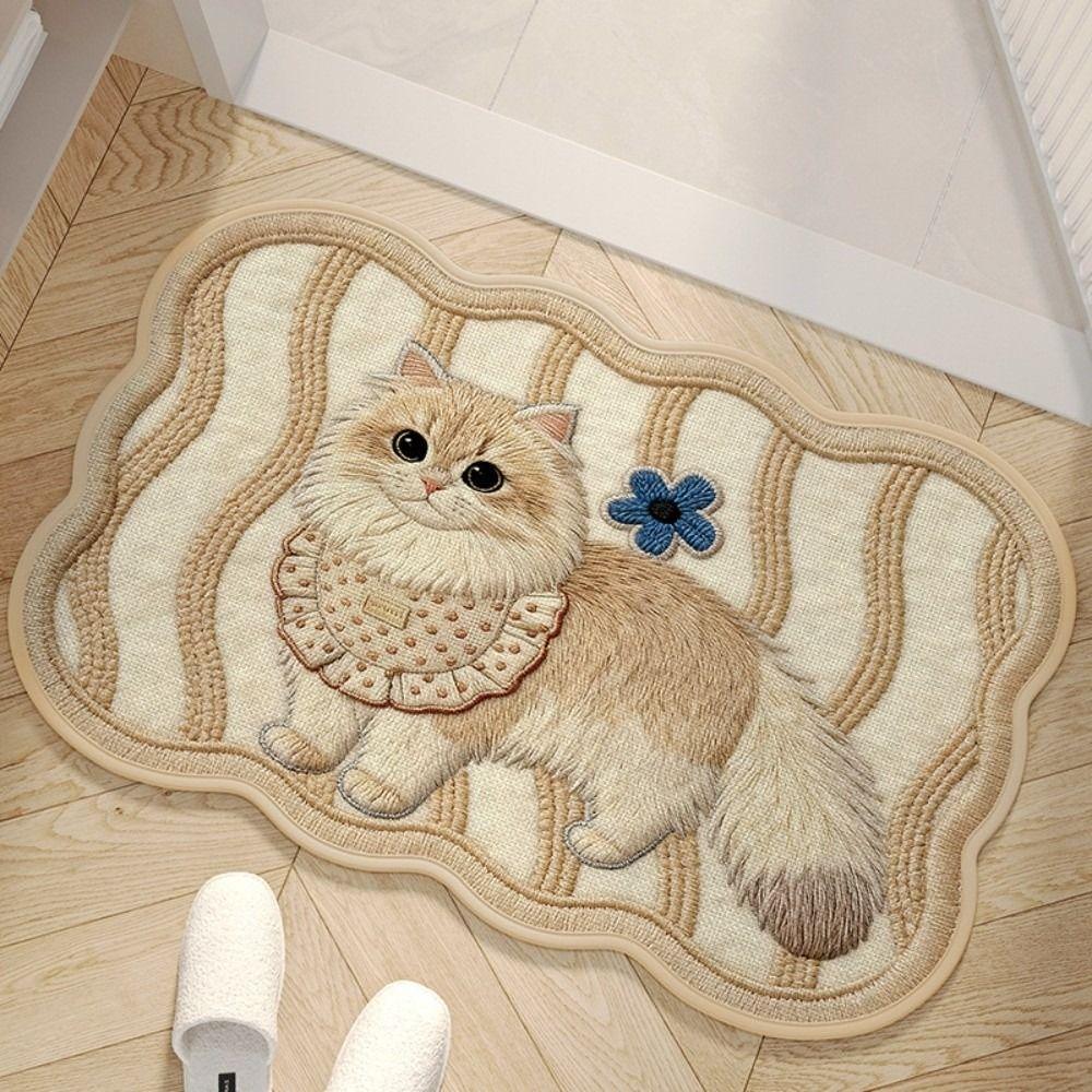 Cute Soft Absorben 3D Kitten Rug Cartoon Washable Floor Mat Non-slip Carpet Living Room