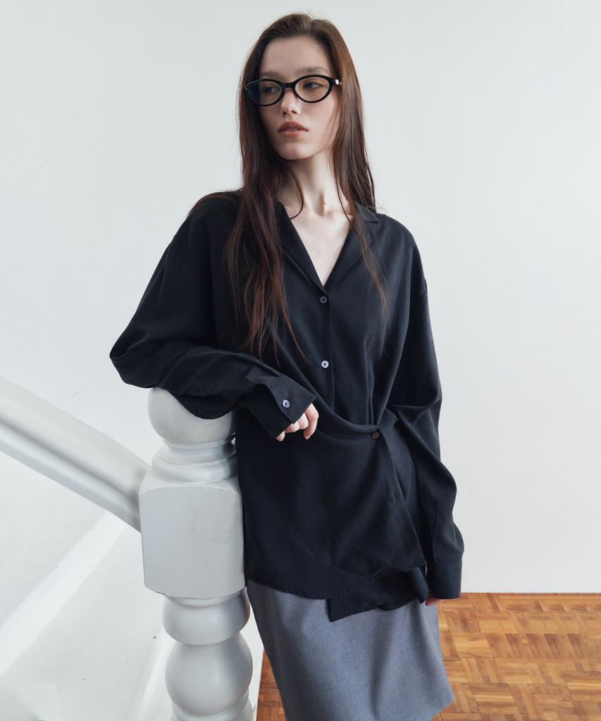 SIYAZU Sitp5306 Soft Open Collar Wrap Shirt_Black
