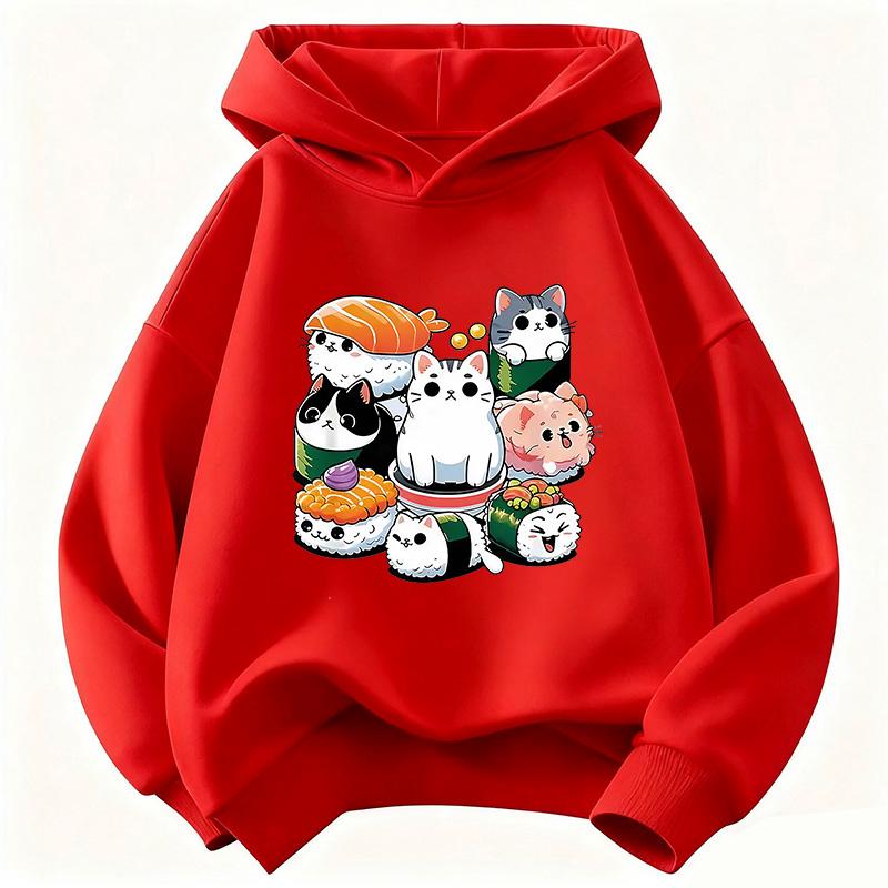 Felpa Stampata Divertente Design Gatto Sushi Cibo per Gatti Bambini Felpa con Cappuccio per Bambini Ragazzi Ragazze Primavera Y2k Felpe Casual