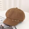 Autumn Winter Women's Octagonal Hat Korean Fashion Bailey Hat Button Duck Tongue Hats British Style Painter Hat