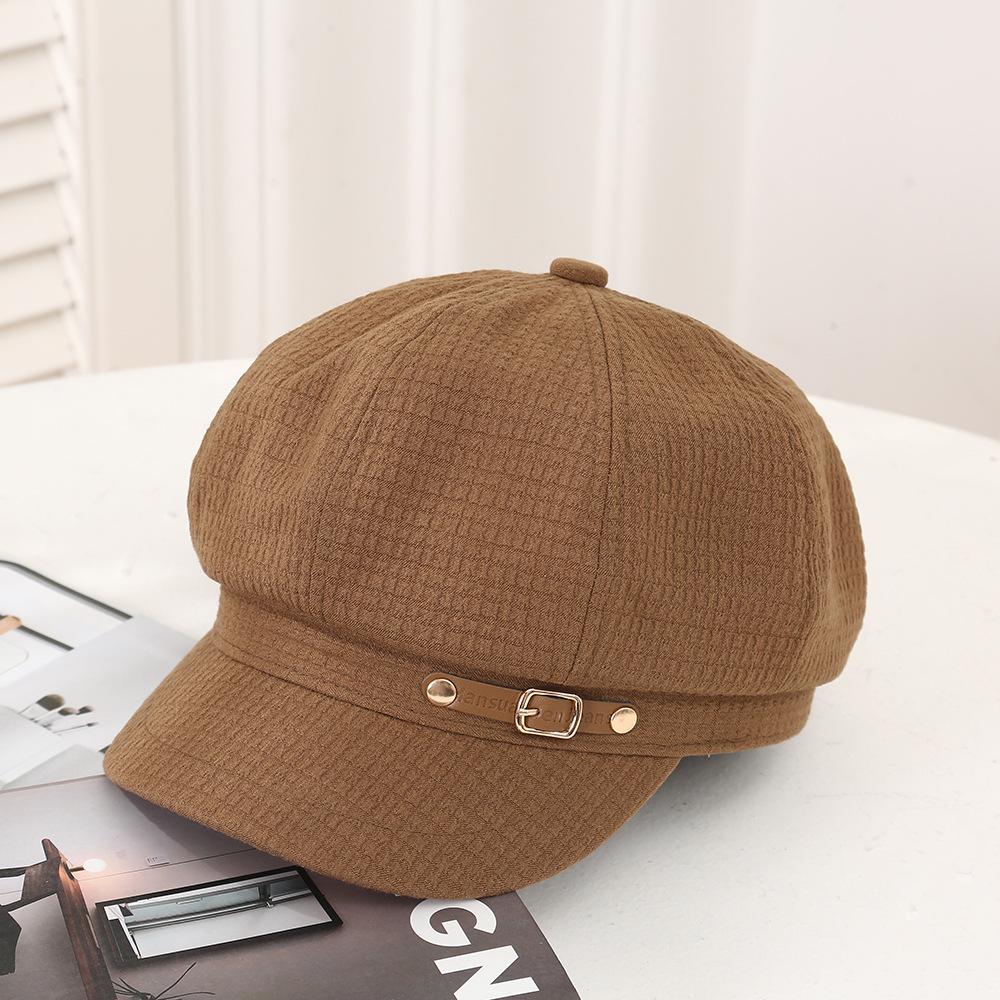 Autumn Winter Women's Octagonal Hat Korean Fashion Bailey Hat Button Duck Tongue Hats British Style Painter Hat
