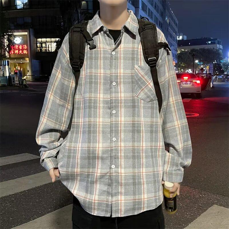 2024 Spring And Autumn Checkered Shirt Men'S Long Sleeve Sunscreen Jacket Casual Student Couple Trendy Shirt