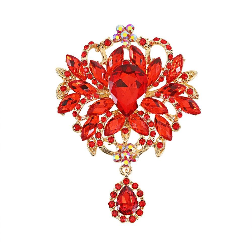 Large Crystal Rhinestone Brooch Water-drop Dangle Brooch Elegant Crystal Brooch Evening Gown