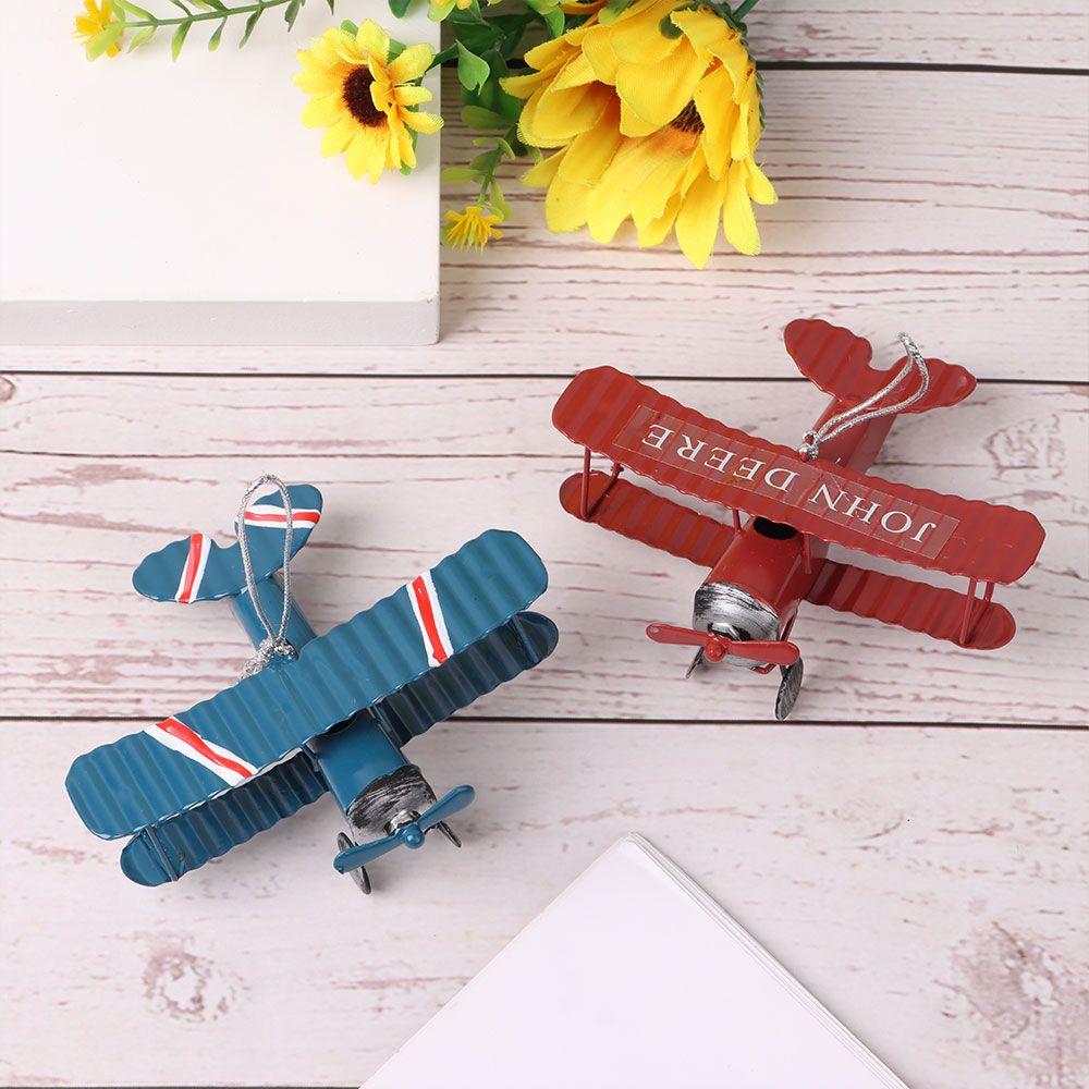 Figurines Tin Plane Wrought Iron Home Desktop Decoration Small Aircraft Model Ornaments Creative Car Interior Vintage